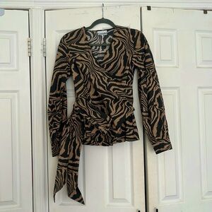 Ganni animal print wrap top